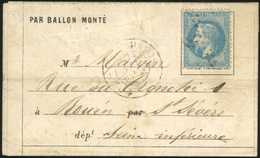 O LE JULES FAVRE N°1. 20c. Laurés Obl. étoile S/lettre Frappée Du Cachet Avec Section De Levée * De PARIS (60) Du 14 Oct - Guerre De 1870