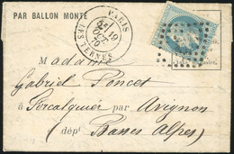 O LE GARIBALDI. 20c. Lauré. Obl. GC 3921 S/lettre Frappée Du CàD De PARIS - LES TERNES Du 19 Octobre 1870 à Destination  - Oorlog 1870