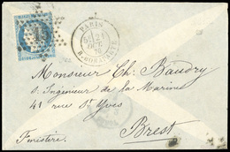 O LE GARIBALDI. 20c. Lauré Obl. étoile 15 S/lettre Frappée Du CàD De PARIS Du 21 Octobre 1870 à Destination De BREST. Ar - Oorlog 1870