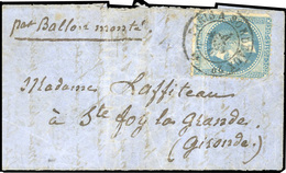 O Pli Confié Du FULTON. 20c. Lauré Obl. S/lettre De Paris Du 24 Octobre 1870 Frappée Du CàD De PARIS A BORDEAUX Du 4 Nov - Krieg 1870