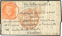 O LE COLONEL CHARRAS. 40c. Laurés (Déf.) Obl. S/lettre Frappée Du Cachet Rouge De PARIS (SC) Du 28 Octobre 1870 à Destin - War 1870