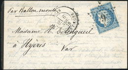 O LE GIRONDE. 20c. Siège Obl. GC 9 S/lettre Frappée Du CàD De PARIS - R. MONTAIGNE Du 6 Novembre 1870 à Destination De H - Krieg 1870