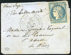 O LE GENERAL ULRICH. 20c. Siège Obl. GC 347 S/lettre Frappée Du CàD De PARIS - LES BATIGNOLLES Du 15 Novembre 1870 à Des - Oorlog 1870