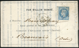 O LE BAYARD. 20c. Laurés Obl. Etoile S/Circulaire La Nationale Frappée Du CàD De PARIS Du 28 Décembre 1870 à Destination - Oorlog 1870