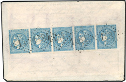 O Bande De 5 (2 Timbres Touchés) Du 20c. Bleu, Type 2 Report III Obl. GC 1484 S/lettre Frappée Du CàD De FERNEX Du 4 Jan - Krieg 1870