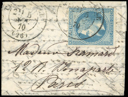 O 20c. Bleu Obl. S/lettre Manuscrite De DRUCOURT Frappée Du CàD De THIBERVILLE Du 5 Novembre 1870 à Destination De PARIS - Oorlog 1870