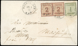 O 1c. + Paire Du 2c. Obl. Cachet Allemand D'HOCHFELDEN Du 28 Janvier 1871 En Port Local. TB. R. - Other & Unclassified