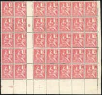 * 10c. Mouchon. Chiffres Très Espacés. Feuille De 35 Exemplaires Avec Le Millésime 0. Pli D'archive Au Verso Sinon Varié - Sonstige & Ohne Zuordnung