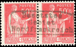 ** 50c. Type Paix Rose-rouge + 50c. Bleu Type Mercure. Surcharge Dunkerque. Paire Horizontale. N° 4 *. TB. - War Stamps