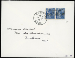 O 50c.bleu. Paire Obl. Cachet Renversé De Dunkerque Sur Lettre Frappée Du CàD De GHYVELDE Du 14 JUILLET 1940 à Destinati - Oorlogszegels