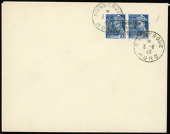 O 50c.bleu. Paire Obl. Cachet De Dunkerque Sur Lettre Frappée Du CàD De DUNKERQUE Du 3 AOUT 1940. Arrivée Le 4 AOUT. TB. - Kriegsmarken