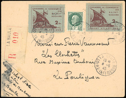 O 2F. Brun-lilas S/vert + 2F. Vert Obl. S/lettre Frappée Du CàD De LA BAULE Du 8 Mai 1945 à Destination De LE POULIGUEN. - War Stamps