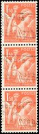 ** COUDEKERQUE. 1F.50 Orange Iris. Bande De 3 Verticale. 1 Timbre *. Seul La Surcharge De Gauche Est Sur Chacun Des Timb - War Stamps