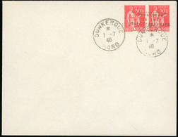 O 50c. Rouge. Paire Obl. Cachet De Dunkerque Sur Lettre Frappée Du CàD De DUNKERQUE Du 1 JUILLET 1940. Au Dos Cachet COU - Kriegsmarken