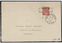 O Timbre De France N° 433. 1F. MERCURE. Surcharge DUNKERQUE Obl. CàD. DUNKERQUE NORD 9.7.40 Sur Devant De Lettre. TB. - Oorlogszegels