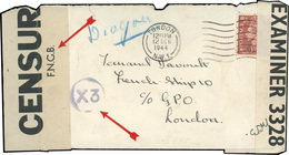 O Lettre Locale Avec Timbre Anglais N° 211, Obl. Frappée Du CàD De LONDON Du 12 Oct 1944. Marque De Censure Par Bande F. - Kriegsmarken