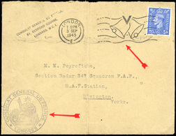 O Lettre Du Consulat Général De France à Londres, Affranchie Du Timbre Anglais N° 213, Obl. Cloches De La Victoire, Frap - War Stamps