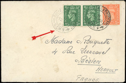 O Lettre Avec Timbres Anglais N° 209x2 + 212, Frappée Du CàD ''POSTE AUX ARMEES F.F.C. - B.C.M.7 Du 12 MR 45'' à Destina - Oorlogszegels