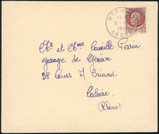 O MORNANT. 1F.50 Brun-rouge Obl. S/lettre Frappée Du CàD De MORNANT Du 3 Octobre 1944 à Destination De CALUIRE. Cachet D - Bevrijding
