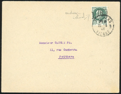 O POITIERS. 2F. Vert, Surcharge Type II à Cheval, Obl. S/lettre Frappée Du CàD De POITIERS Du 26 Septembre 1944. TB. - Befreiung