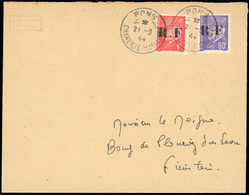 O PONS. 3 Pièces Dont 1F; Rouge + 4F. Bleu, Variété Surcharge Renversée Obl. S/petit Fragment, 60c. Violet + 1F. Rouge O - Bevrijding