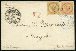 O 10c. + 40c. Obl MQE. Sur Lettre Frappée Du CàD MARTINIQUE - ST PIERRE Du 19 MAI 1869, à Destination De La FRANCE - NAN - Autres & Non Classés