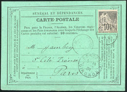 O 10c. Noir S/lilas Obl. S/carte Postale Du SENEGAL à Destination De PARIS. Cachet De Passage Par SEDHION, De GOREE (au  - Andere & Zonder Classificatie