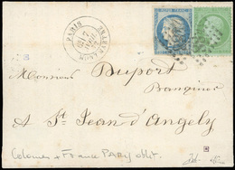 O 20c. Bleu (déf.) + France N°35 5c. Vert Obl. GC 2488 S/lettre Frappée Du CàD De PARIS-MONTMARTRE Du 7 Avril 1872. L'ut - Other & Unclassified