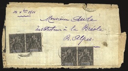 O Paire 10c. Noir S/lilas X 2. S/fragment De Journal Daté Du 24/X/1901. - Sonstige & Ohne Zuordnung
