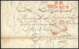 O Marque Postale Manuscrite De Monaco Datée Du 5 Mai 1820 à Destination D'ANTIBES. Griffe Rouge ''P.P. MONACO'' Et Marqu - Sonstige & Ohne Zuordnung