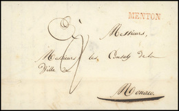 O Marque Postale Manuscrite De MENTON Du 29 Décembre 1835 à Destination De MONACO. Cachet Rouge Linéaire ''MENTON'' Et T - Sonstige & Ohne Zuordnung