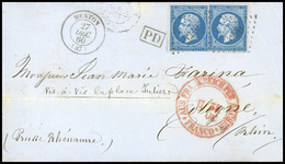 O Timbres De France, 20c. Bleu Obl. PC 4220 S/lettre Frappée Du CàD De MENTON Du 27 Décembre 1860 à Destination De COLOG - Sonstige & Ohne Zuordnung