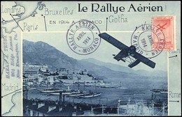 O Vignette Précurseur Rouge Sur Carte. Rallye Aérien MADRID Avril 1914. Au Dos Timbre De MONACO N°22 Envoyée En ALLEMAGN - Andere & Zonder Classificatie