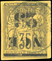 O 25 S/35c. Violet-noir S/jaune. Surcharge Renversée. ''N.C.E'' Large. Obl. SUP. - Sonstige & Ohne Zuordnung