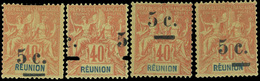 * 5c. S/40c. 4 Pièces Avec Diverses Variétés : Surcharge Déplacée X 2, Surcharge à Cheval Et Surcharge à Cheval. Bel Ens - Sonstige & Ohne Zuordnung