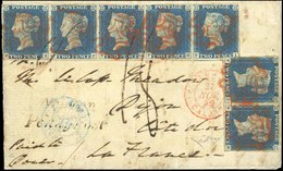 O 1840. Entire Letter Ro Dijon. Franked With Horizontal Strip Of 5 And Pair 2d. Blue. Plate 1. Lettered FE-FI, FJ-FK. Ca - Other & Unclassified