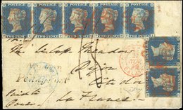 O 1840. Entire Letter Ro Dijon. Franked With Horizontal Strip Of 5 And Pair 2d. Blue. Plate 1. Lettered FE-FI, FJ-FK. Ca - Altri & Non Classificati