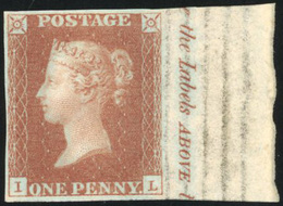 * 1841. 1d. Red-brown On Blued Paper. Plate 10. Wmk. Small Crown. Imperforate. Lettered I-L (SG Spec.AS69). Marginal Ins - Sonstige & Ohne Zuordnung