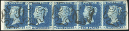 O 1840. 2d. Blue. Plate 1. Wmk. Small Crown. Imperf. Horizontal Pair Lettered OB-OC And Horizontal Strip Of Three Letter - Sonstige & Ohne Zuordnung