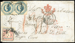 O 1s. Rose Et Bleu + Paire Du 1s. Bleu Obl. S/lettre Portant Le Cachet Rouge Avec Couronne ''REGISTERED'' Et Cachet Oval - Sonstige & Ohne Zuordnung