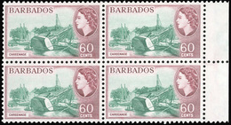 ** 60c. Dull-green And Pale Maroon. Block Of 4. The Right On The Sheet. SUP. - Barbados (...-1966)