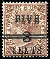 * 5c. On 3c. On 3p. Red-brown. ''FIVE'' And Bar Double. VF. - Brits-Honduras (...-1970)