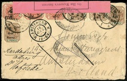 O 1d. Rose-red And Green Strip Of 3 + Pair Of 1/2d. On 2d. Brown And Green + 2 Unit On Letter To AMSTERDAM. Optd. JOHANN - Unclassified