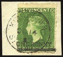 O 1p. On 6p. Bright Green. On Piece. VF. - St.Vincent (...-1979)