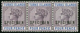 ** 4d. Dull Purple And Ultramarine. Strip Of 3. VF. - Turks & Caicos