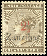 * 2 1/2 On 1a. 6p. Sepia. VF. - Zanzibar (...-1963)