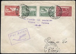 O 5q. X 2 + 10q. Obl. CàD TIRANE 30.5.25. Sur Entier Postal (TP N°122) Frappé De La Griffe 1er Vol TIRANA-VALONA. SUP. - Albania