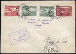 O 5q. X 2 + 10q. Obl. CàD TIRANE 30.5.25. Sur Entier Postal (TP N°122) Frappé De La Griffe 1er Vol TIRANA-VALONA. SUP. - Albanië