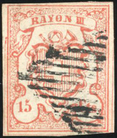 O Suisse 1852 Rayon III. T1. Obl. Grille Fédérale Noire. SUP. (SBK N°19) - Andere & Zonder Classificatie