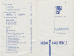 Catalogue BALBOA - ONLY Price List 1968 HO Gauge USA - Englisch